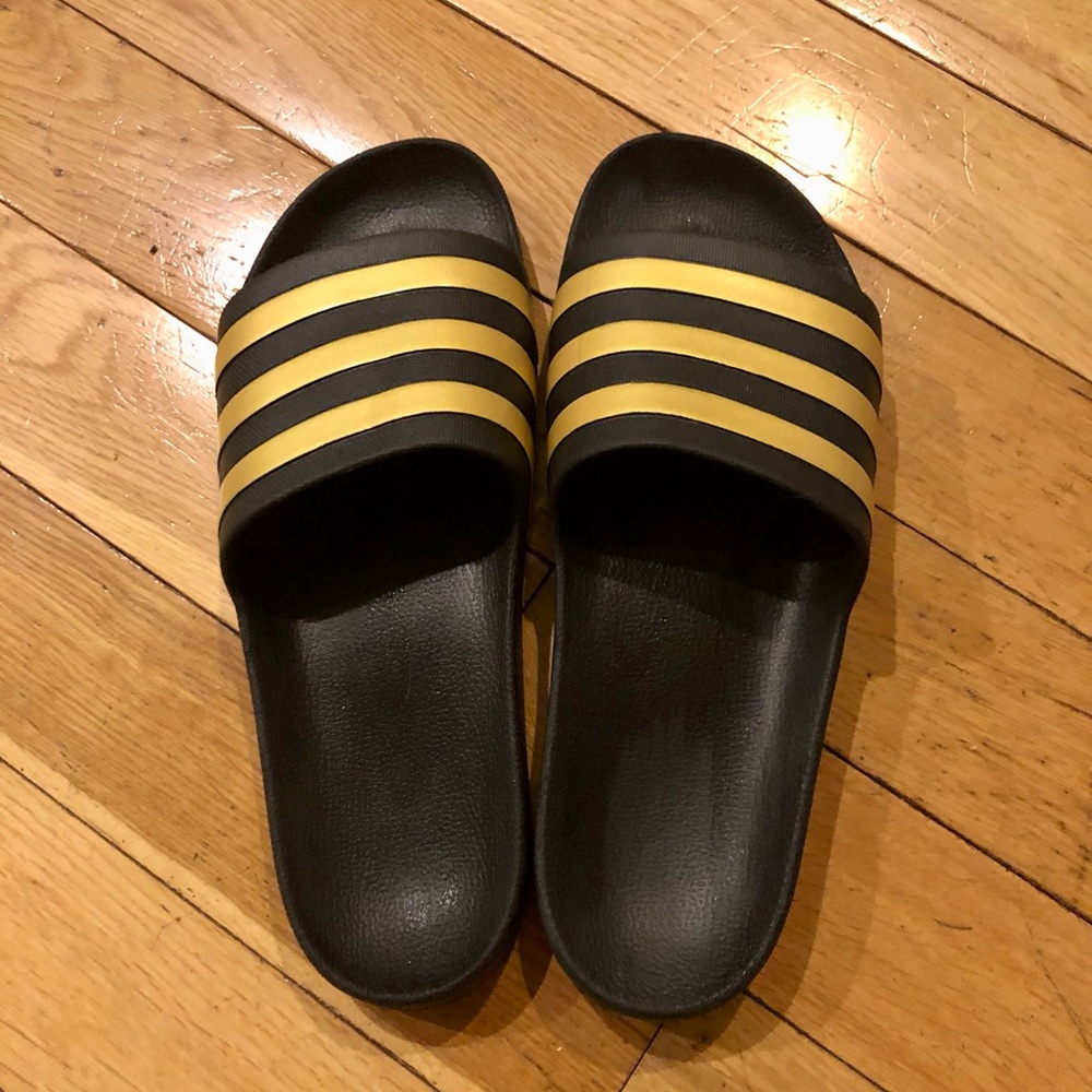 adidas Black and Gold Slide Sandals